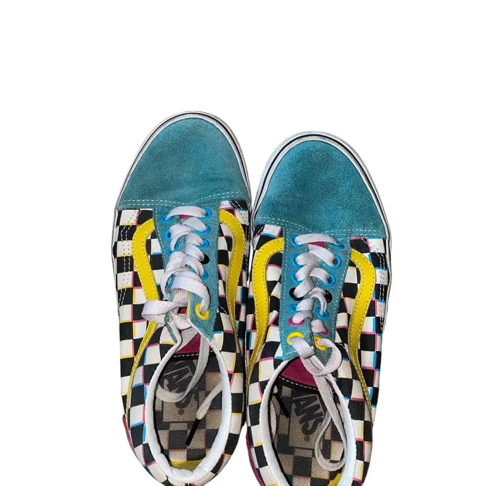 Vans Off the Wall Old Skool Crazy Check Neon Sneakers Mens 6.5 Womens 8